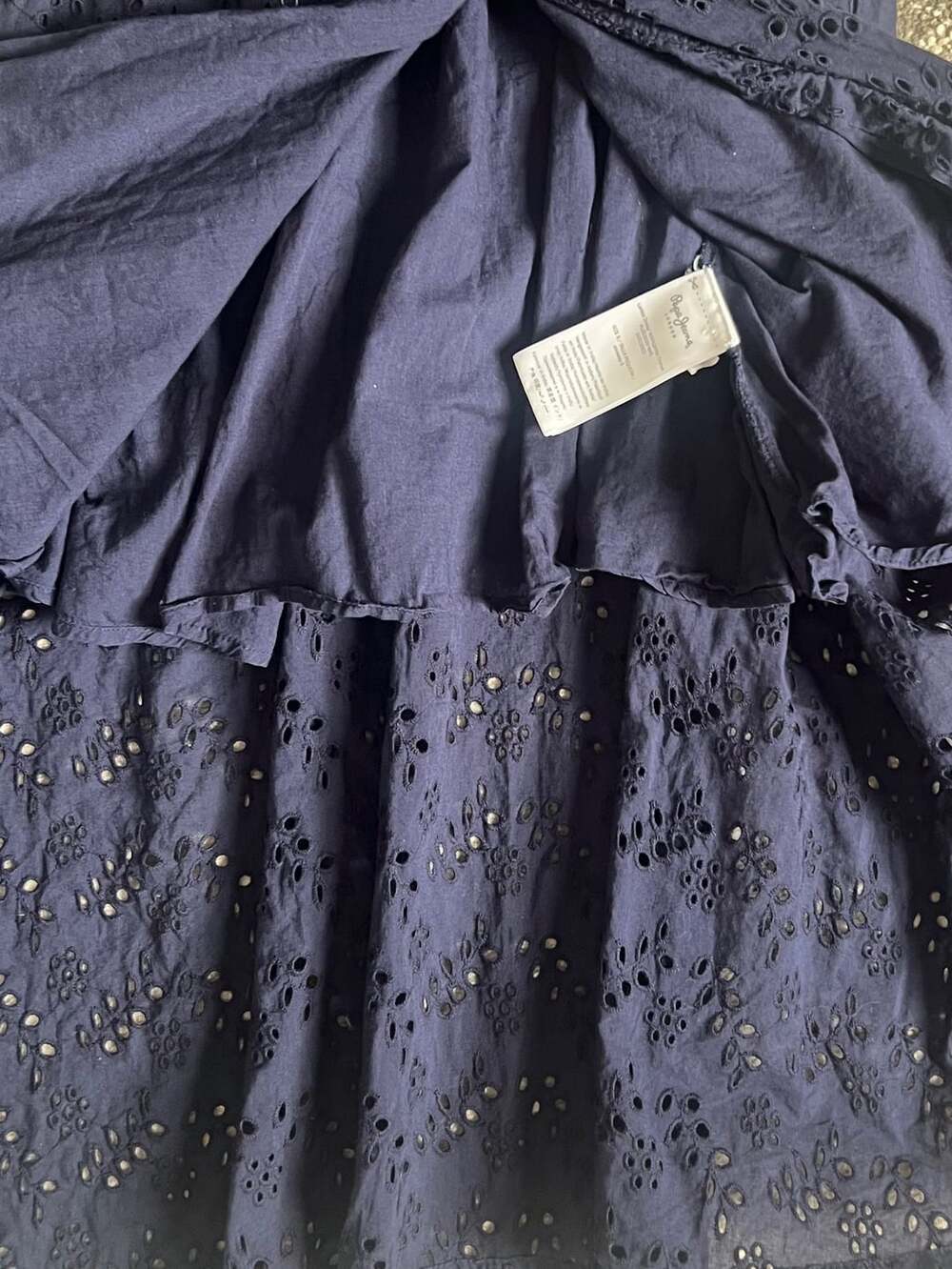 Pepe Jeans London Navy Blue Cotton Eyelet Embroidered Midi Dress, Size S - Picture 6 of 7